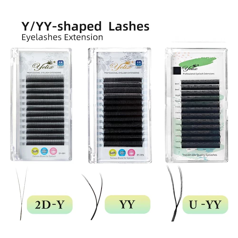 הארכות ריסים U-Shape YY, מניפות מוכנות עם קצה כפול