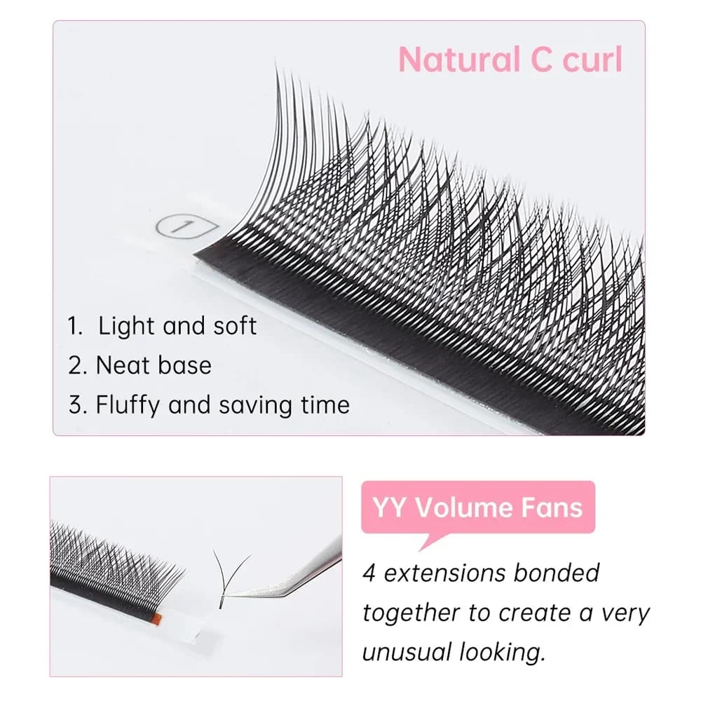 תוספי ריסים בצורת Y, מניפות YY מוכנות, 0.05mm C Curl