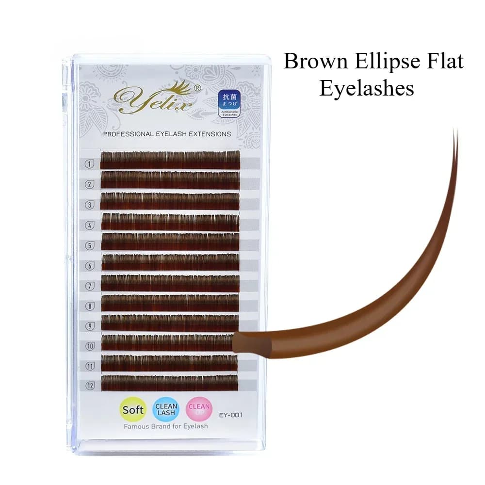 ריסים Flat Split-Tip Brown Ellipse B/C/D Curl 12 שורות